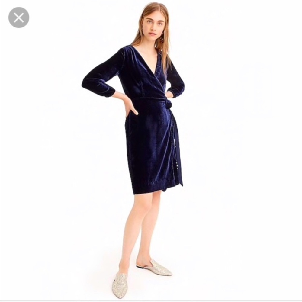 J. Crew Navy Velvet Wrap Dress